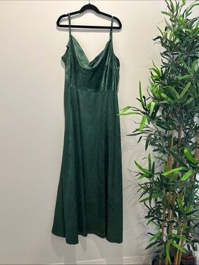 SHEIN Emerald Green Satin Cowl Neck Midi Slip Dress